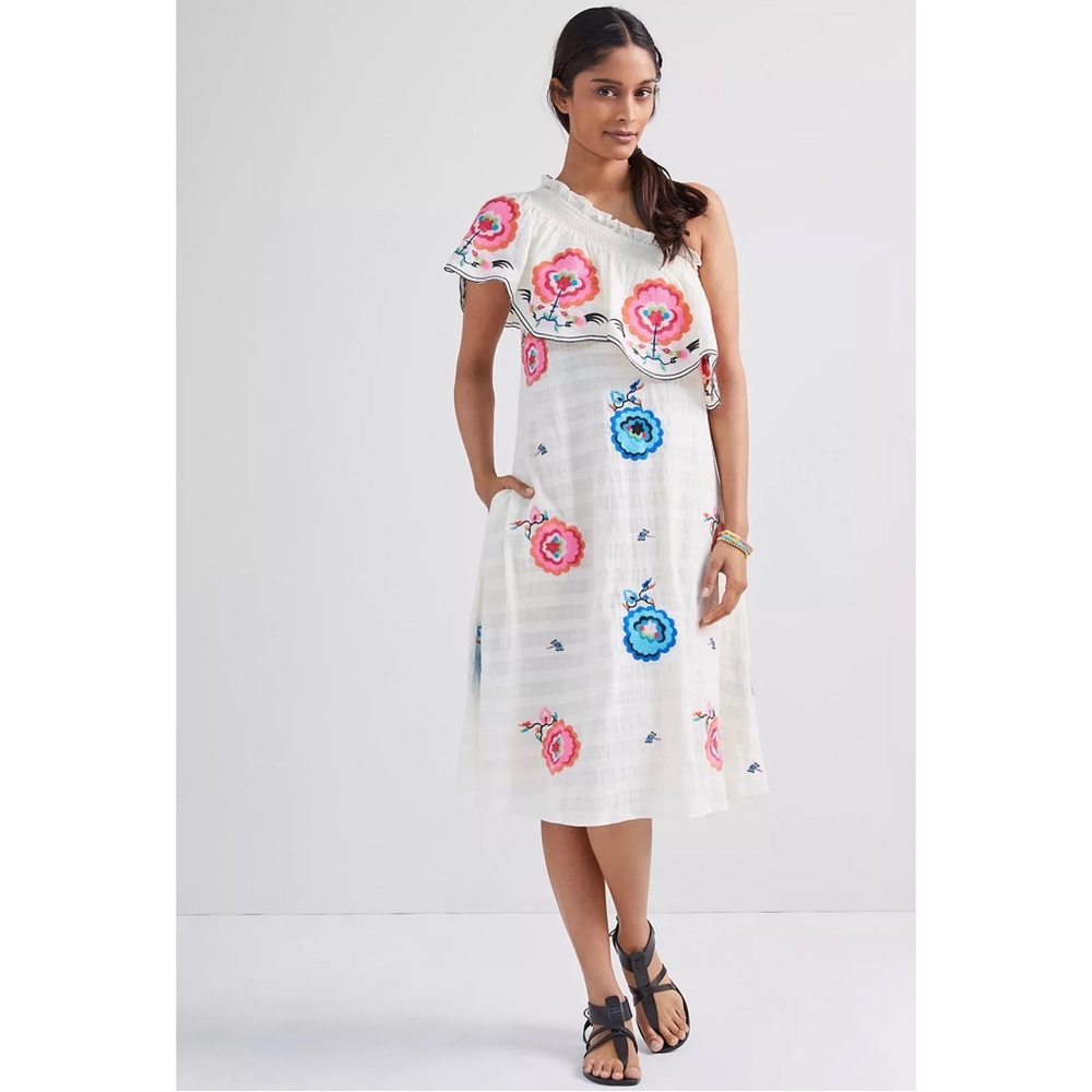 Anthropologie Plenty by Tracy Reese Embroidered One Shoulder Maxi Dress NWT XL
